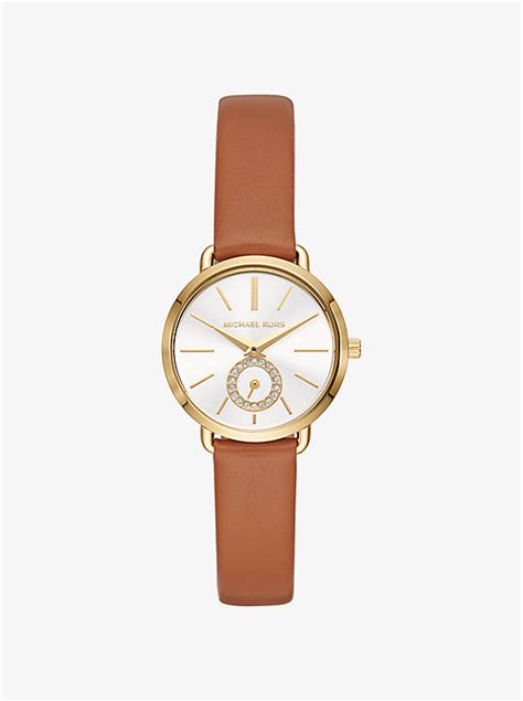 michael kors petite portia gold-tone leather watch|Michael Kors Petite Portia 28 mm Stainless Steel Case Women's .